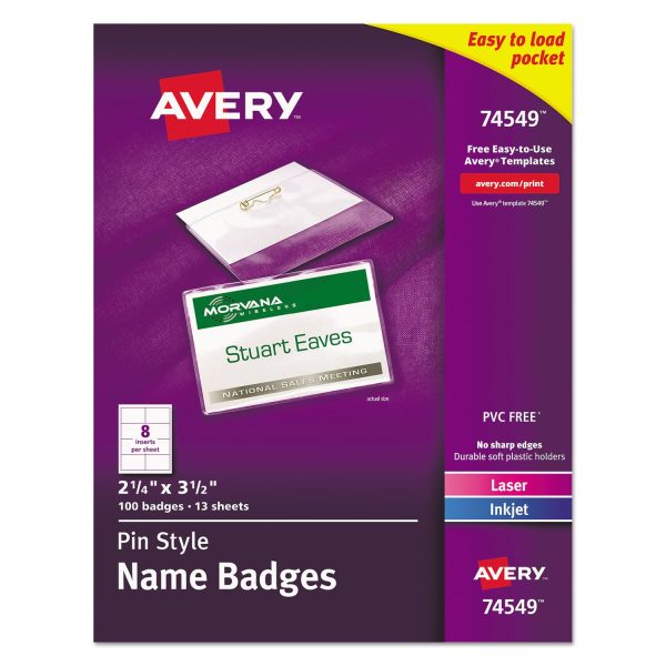 Pin-Style Badge Holder with Laser Inkjet Insert, Top Load, 3.5 x 2.25, White, 100 Box Online Hot Sale