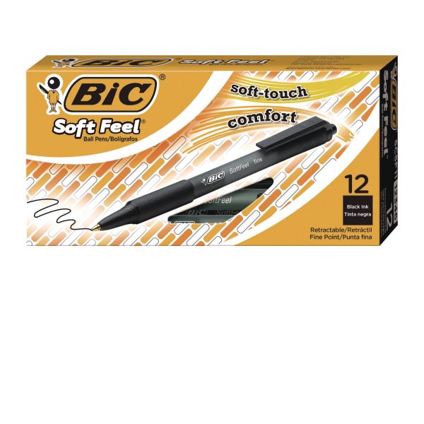 Soft Feel Ballpoint Pen, Retractable, Medium 1 mm, Black Ink, Black Barrel, Dozen Sale