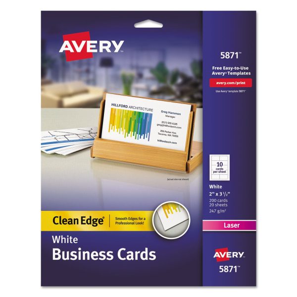Clean Edge Business Cards, Laser, 2 x 3.5, White, 200 Cards, 10 Cards Sheet, 20 Sheets Pack For Discount