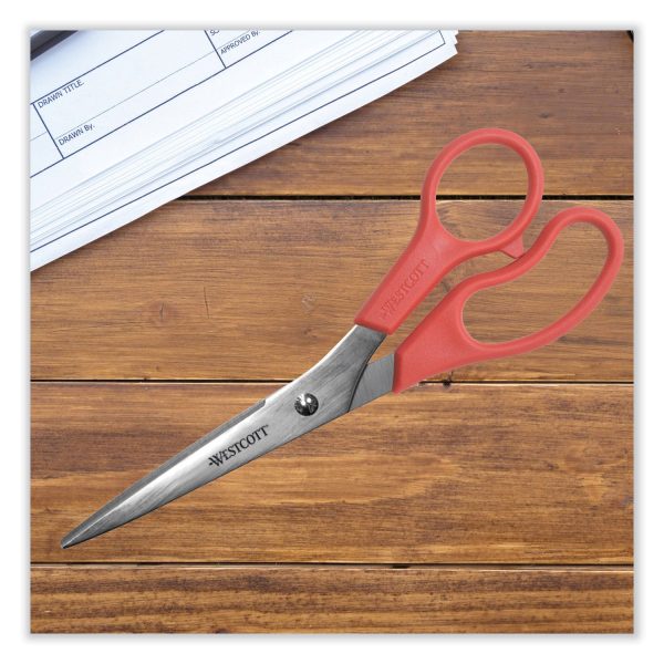 Value Line Stainless Steel Shears, 8  Long, 3.5  Cut Length, Red Straight Handle Discount - Image 5