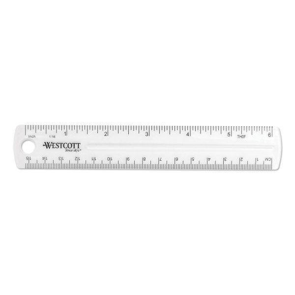 Transparent Shatter-Resistant Plastic Ruler, Standard Metric, 6  Long, Clear Supply