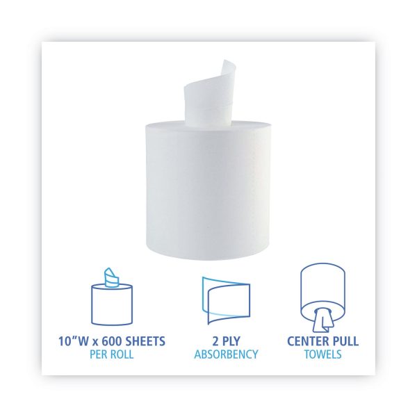 Center-Pull Roll Towels, 2-Ply, 10 x 7.6, White, 600 Roll, 6 Carton Discount - Image 2