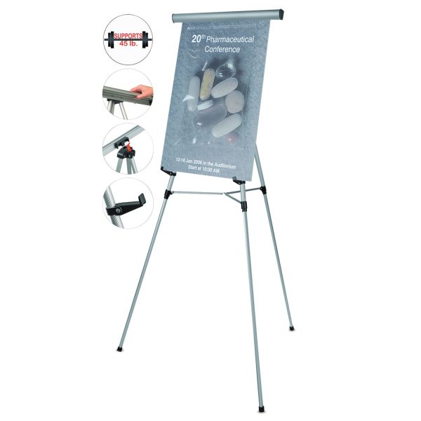 Telescoping Tripod Display Easel, Adjusts 35  to 64  High, Metal, Silver For Sale