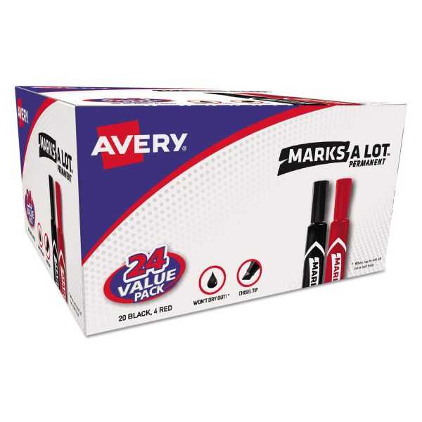 MARKS A LOT Regular Desk-Style Permanent Marker Value Pack, Broad Chisel Tip, Assorted Colors, 24 Pack (98187) Hot on Sale