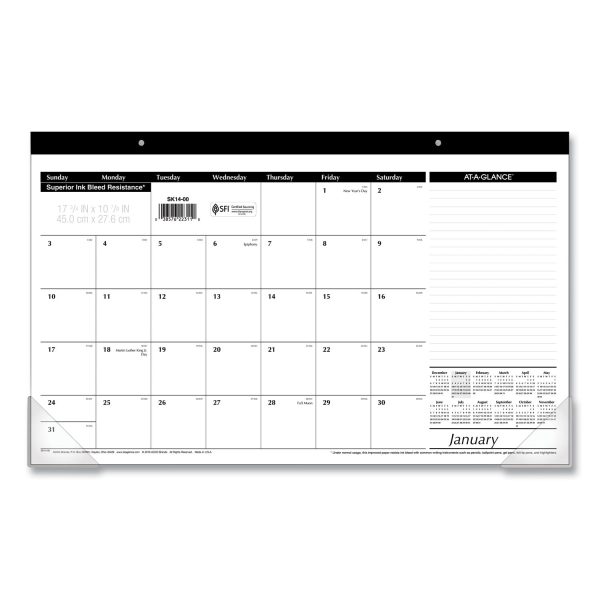 Compact Desk Pad, 18 x 11, White Sheets, Black Binding, Clear Corners, 12-Month (Jan to Dec): 2024 For Cheap