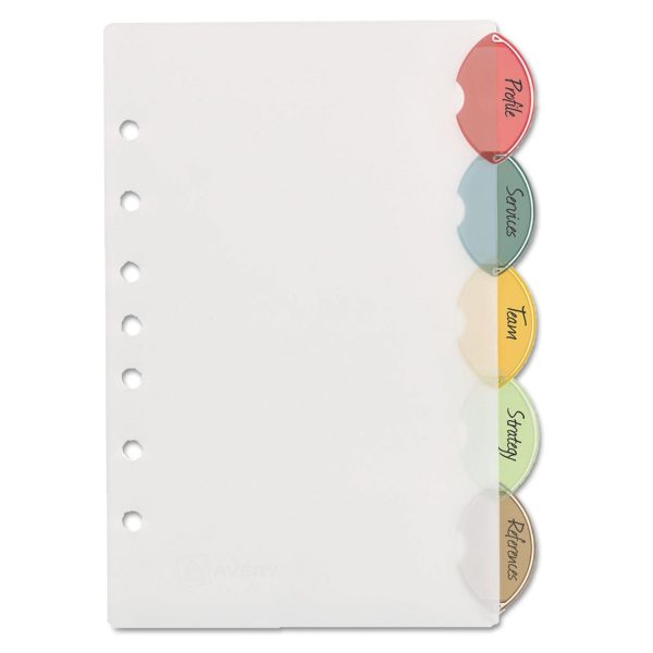 Insertable Style Edge Tab Plastic Dividers, 7-Hole Punched, 5-Tab, 8.5 x 5.5, Translucent, 1 Set on Sale