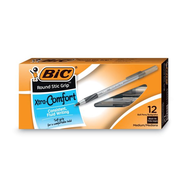 Round Stic Grip Xtra Comfort Ballpoint Pen, Easy-Glide, Stick, Medium 1.2 mm, Black Ink, Gray Black Barrel, Dozen For Discount