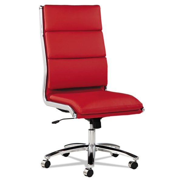 Alera Neratoli High-Back Slim Profile Chair, Faux Leather, Up to 275 lb, 17.32  to 21.25  Seat Height, Red Seat Back, Chrome Discount - Image 3