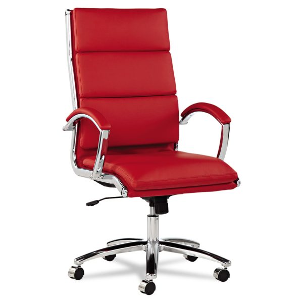 Alera Neratoli High-Back Slim Profile Chair, Faux Leather, Up to 275 lb, 17.32  to 21.25  Seat Height, Red Seat Back, Chrome Discount