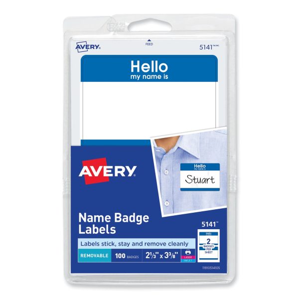Printable Adhesive Name Badges, 3.38 x 2.33, Blue  Hello , 100 Pack Online Hot Sale