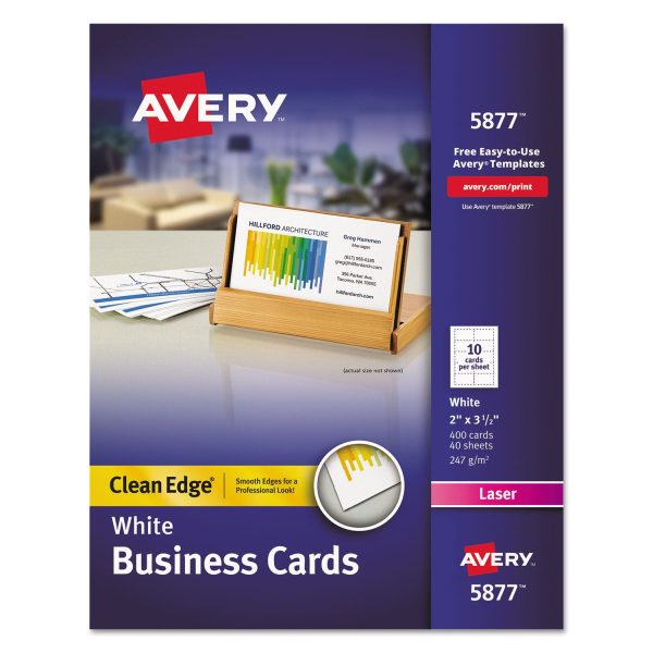 Clean Edge Business Cards, Laser, 2 x 3.5, White, 400 Cards, 10 Cards Sheet, 40 Sheets Box For Sale