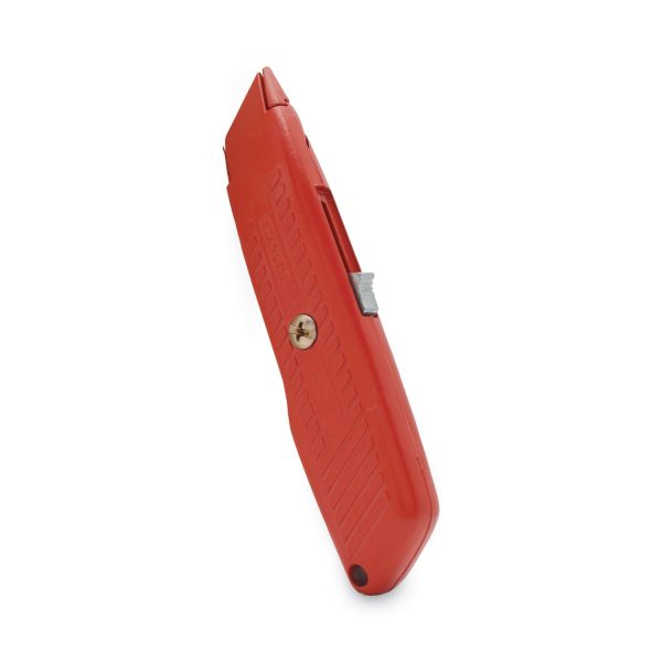 Interlock Safety Utility Knife with Self-Retracting Round Point Blade, 5.63  Metal Handle, Red Orange Online Sale - Image 4