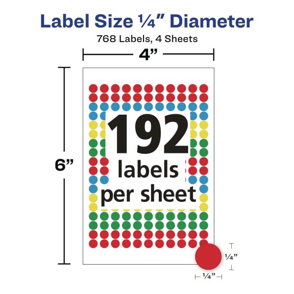 Handwrite Only Self-Adhesive Removable Round Color-Coding Labels, 0.25  dia, Assorted, 192 Sheet, 4 Sheets Pack, (5795) Supply - Image 3