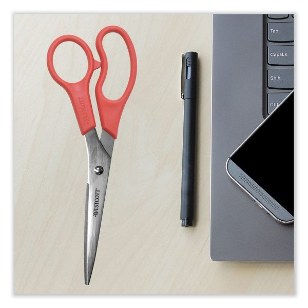 Value Line Stainless Steel Shears, 8  Long, 3.5  Cut Length, Red Straight Handle Discount - Image 4