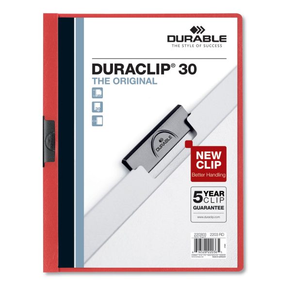 DuraClip Report Cover, Clip Fastener, 8.5 x 11 , Clear Red, 25 Box Sale