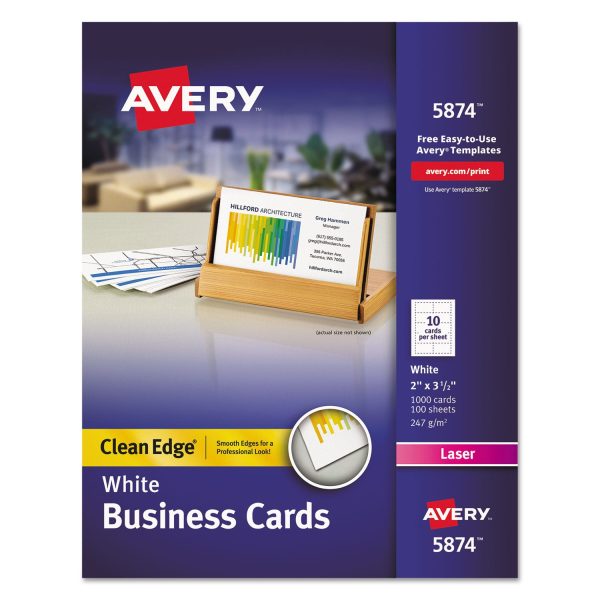 Clean Edge Business Cards, Laser, 2 x 3.5, White, 1,000 Cards, 10 Cards Sheet, 100 Sheets Box Cheap
