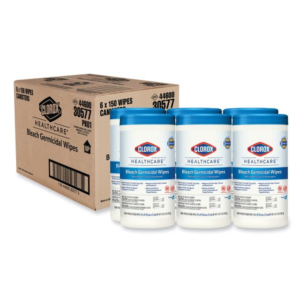 Bleach Germicidal Wipes, 1-Ply, 6 x 5, Unscented, White, 150 Canister, 6 Canisters Carton For Discount - Image 2