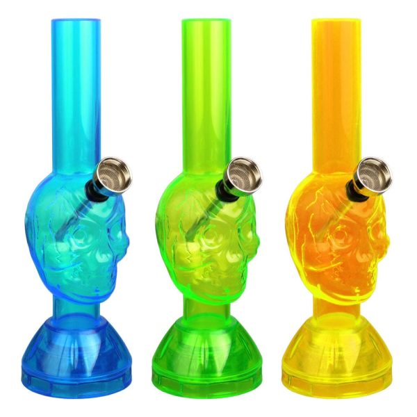 Mini Acrylic Skull Water Pipe w  Built in Grinder Base - 7  on Sale