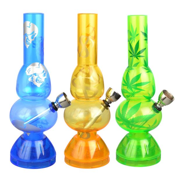 Mini Acrylic 2 Bubble Water Pipe w  Built in Grinder Base - 6.75    Assorted Designs For Discount