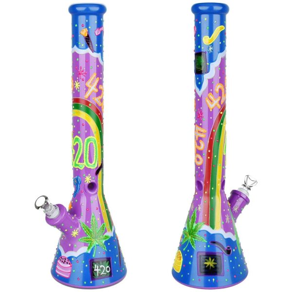 Beach Vibes 420 Painted Glass 18  Beaker Water Pipe Fashion - Image 2