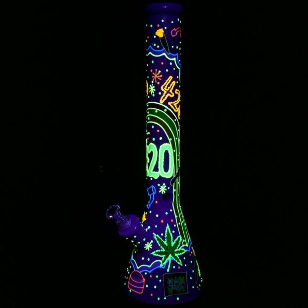 Beach Vibes 420 Painted Glass 18  Beaker Water Pipe Fashion