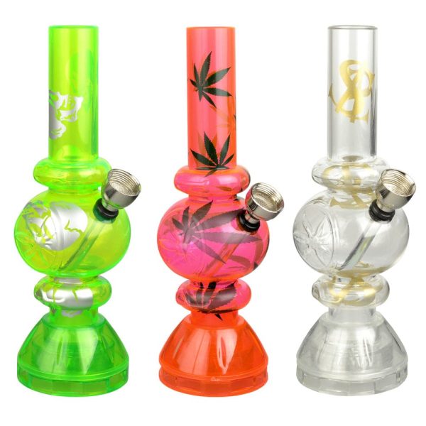 Mini Acrylic Bubble Water Pipe w  Built in Grinder Base - 6.75    Assorted Designs Online Hot Sale