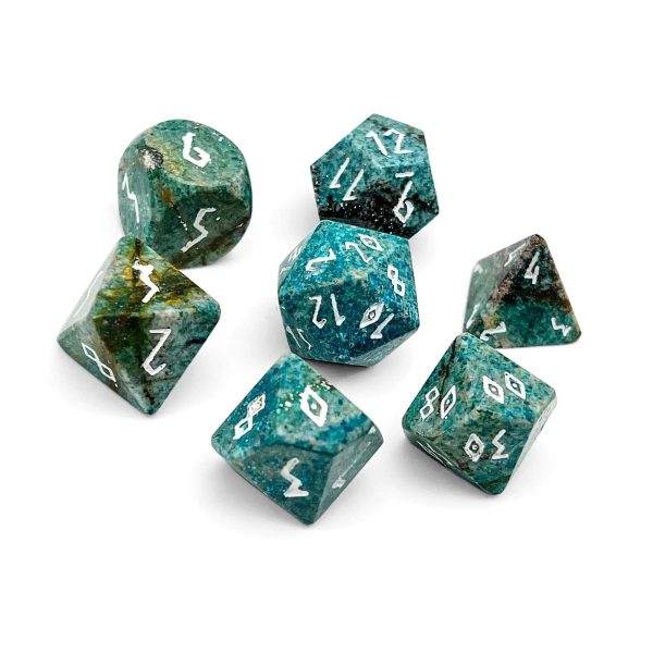 Turquoise Blue Coral Fossil - 7 Piece RPG Set Gemstone Dice on Sale