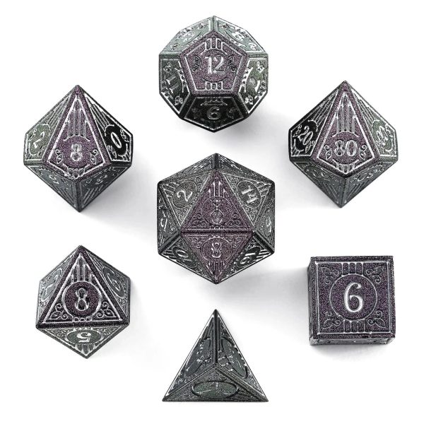 HYMGHO Dice - Metal Bard RPG Dice Set Glitter Purple w Silver Online
