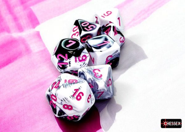 Chessex Dice: Gemini Black-White pink Polyhedral 7-Dice Set Supply - Image 3