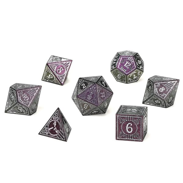 HYMGHO Dice - Metal Bard RPG Dice Set Glitter Purple w Silver Online - Image 3
