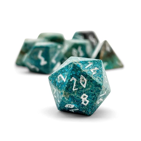 Turquoise Blue Coral Fossil - 7 Piece RPG Set Gemstone Dice on Sale - Image 3