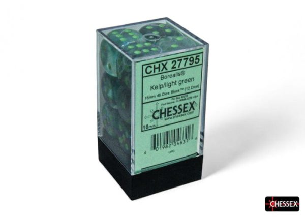 Chessex Dice: Borealis Kelp light green Luminary 16mm d6 Dice Block (12 dice) For Sale
