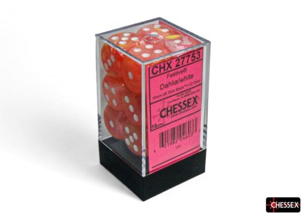 Chessex Dice: Festive Dahlia white 16mm d6 Dice Block (12 dice) Fashion