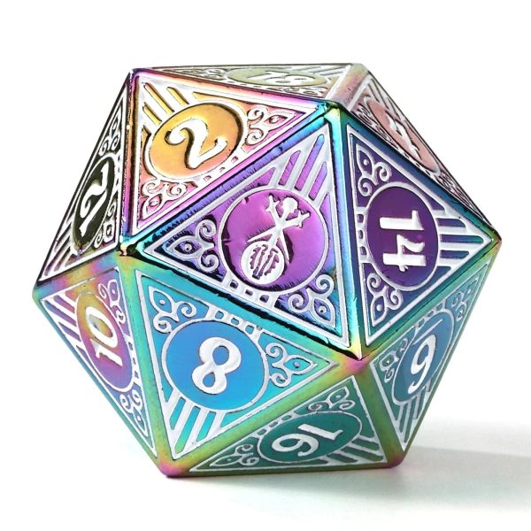 Solid Metal Bard Class RPG Dice Set - Rainbow w White Online now - Image 2