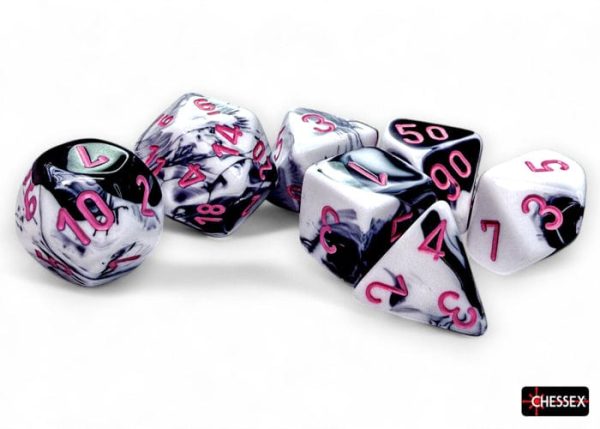 Chessex Dice: Gemini Black-White pink Polyhedral 7-Dice Set Supply - Image 2