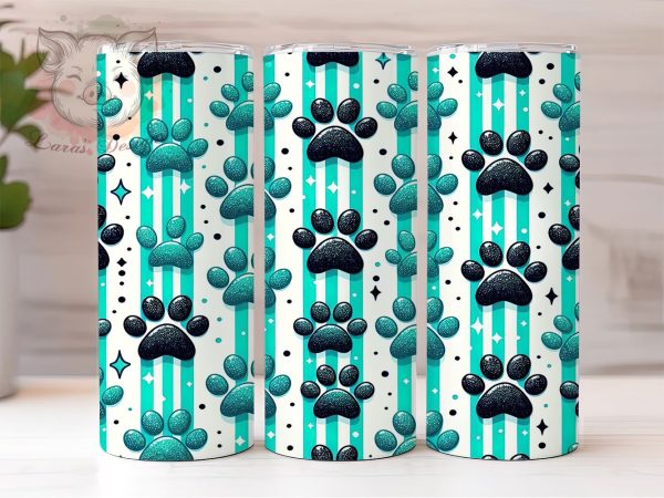 Teal Glitter Paw Dog Lover Tumbler Wrap, Dog Lover Tumbler Wrap, Glitter Paw Sublimation Design, 20oz Skinny Tumbler Wrap, Pet Lover Tumbler Wrap, Dog Mom Glitter Tumbler Supply