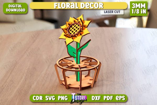 Wooden Flower with Stand | Eternal Flower Laser Cut | Gift Idea | Sunflower | CNC File Online Sale