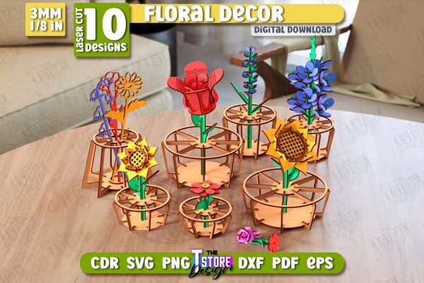 Wooden Flower with Stand Bundle | Eternal Flower Laser Cut Set | Gift Idea | CNC Files Sale