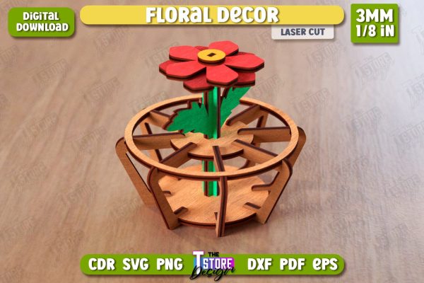 Wooden Flower with Stand | Eternal Flower Laser Cut | Gift Idea | CNC File Online Hot Sale