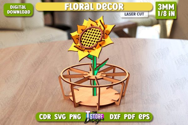 Wooden Flower with Stand | Eternal Flower Laser Cut | Gift Idea | Sunflower | CNC File Supply