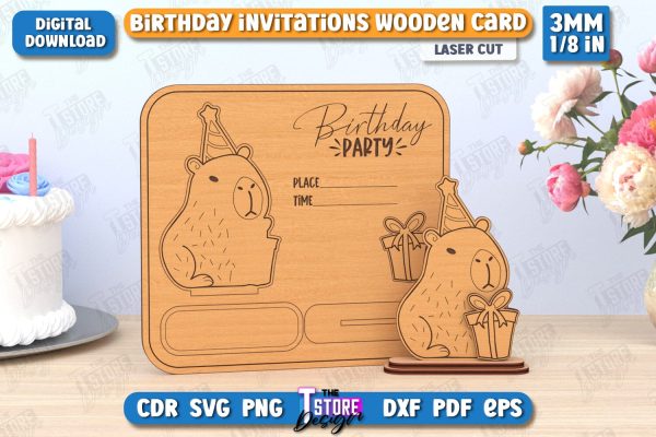 Birthday Invitation Laser Cut | Birthday Party | Capybara | Wooden Invitation Card | CNC File For Discount