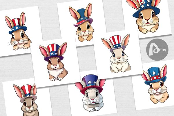 Digital Paper Rabbit Patriotic Online - Image 2