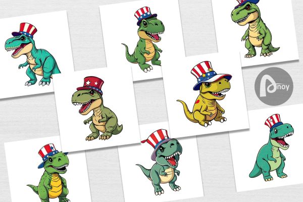 Digital Paper Dinosaur Patriotic For Sale - Image 2