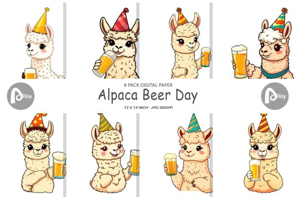 Digital Paper Alpaca Beer Day Online Sale