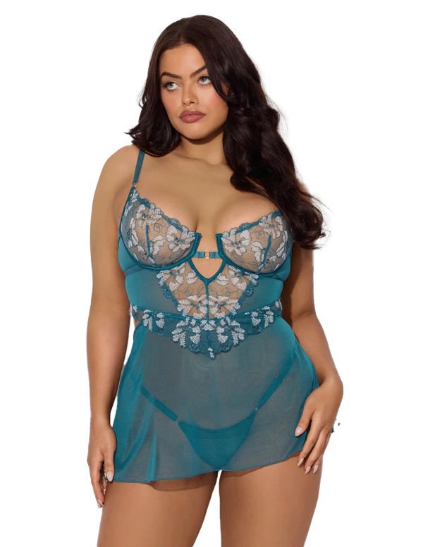 Nova Blacklight Reactive Floral Embroidered Babydoll & G-String Set Cheap - Image 4