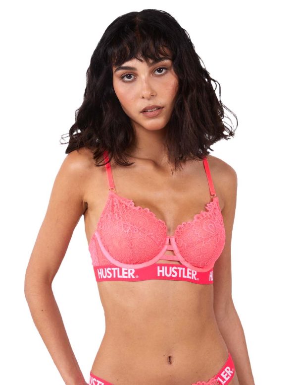 HUSTLER® Logo Lace Thong Neon Pink Hot on Sale - Image 3