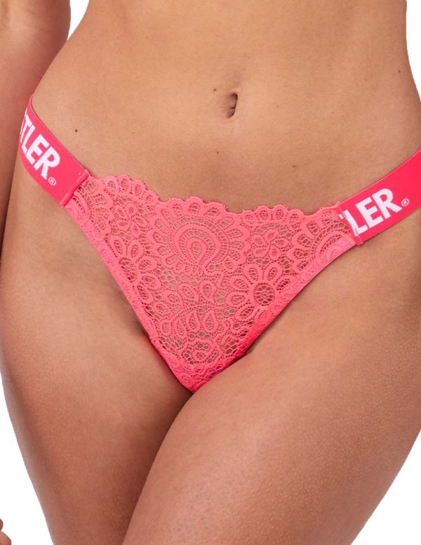 HUSTLER® Logo Lace Thong Neon Pink Hot on Sale
