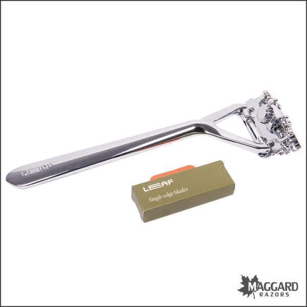 Leaf Single Edge Multiblade Pivoting Head Razor, with Starter Blades - Polished Chrome Online