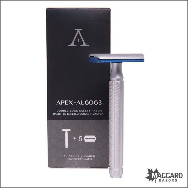 Aylsworth Razors The APEX AL-6063 Machined Aluminum Closed Comb DE Safety Razor, Silver and Blue For Discount