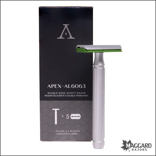 Aylsworth Razors The APEX AL-6063 Machined Aluminum Closed Comb DE Safety Razor, Silver and Green Fashion